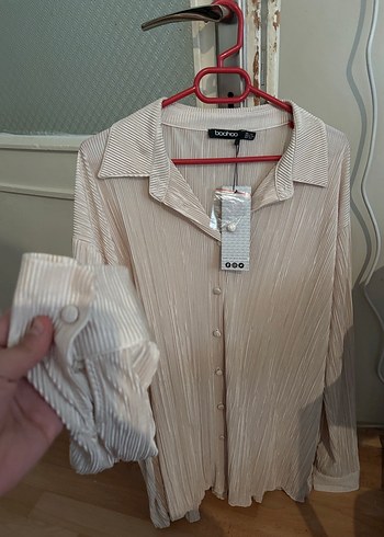 Bej Pilili Uzun Kollu Keten Gömlek - Görsel 3