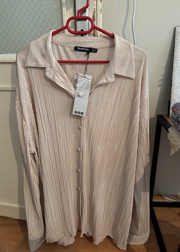 Bej Pilili Uzun Kollu Keten Gömlek - Görsel 2