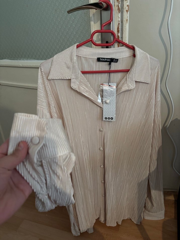 Bej Pilili Uzun Kollu Keten Gömlek - Görsel 3