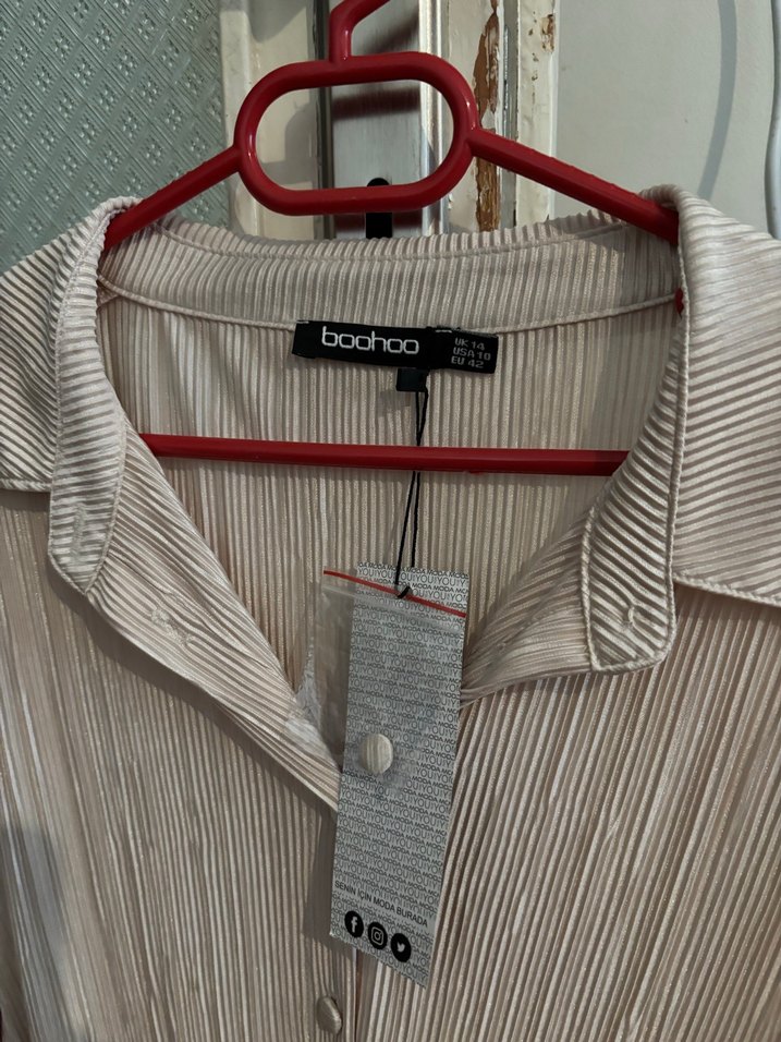 Bej Pilili Uzun Kollu Keten Gömlek - Görsel 4