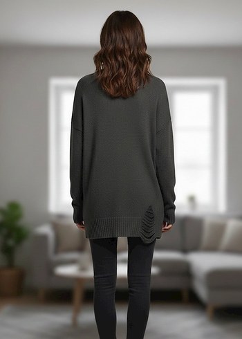 New Look Gri Örgü Salaş Kadın Kazak - Görsel 2