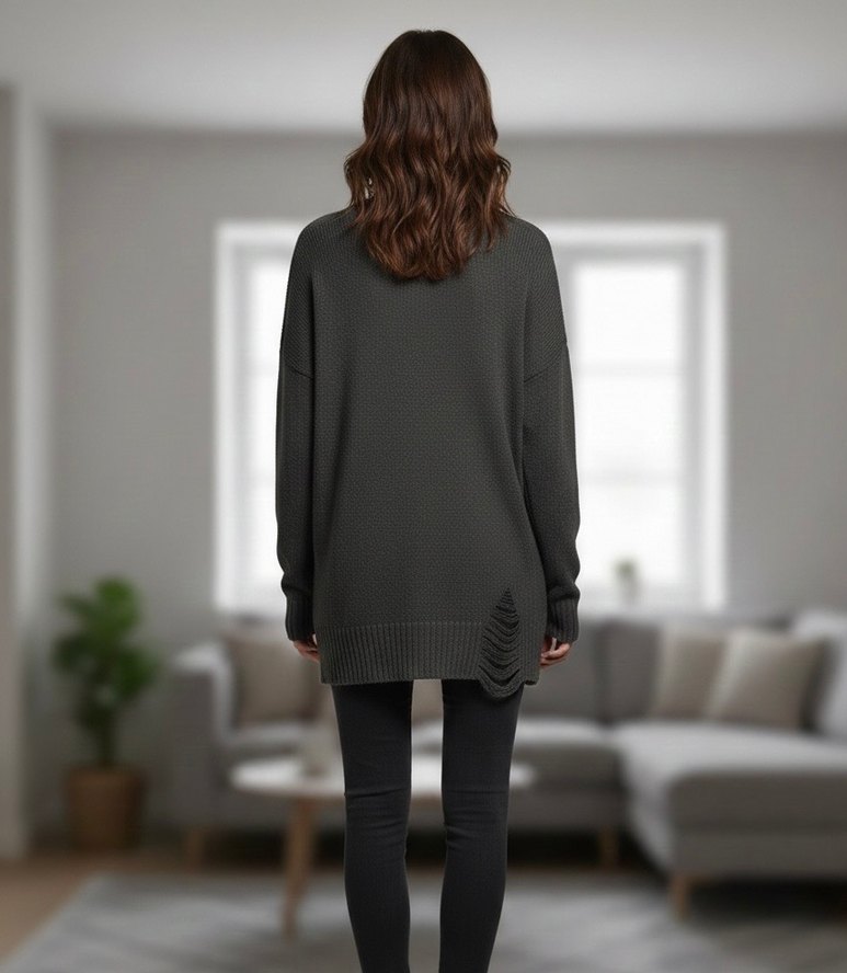 New Look Gri Örgü Salaş Kadın Kazak - Görsel 2