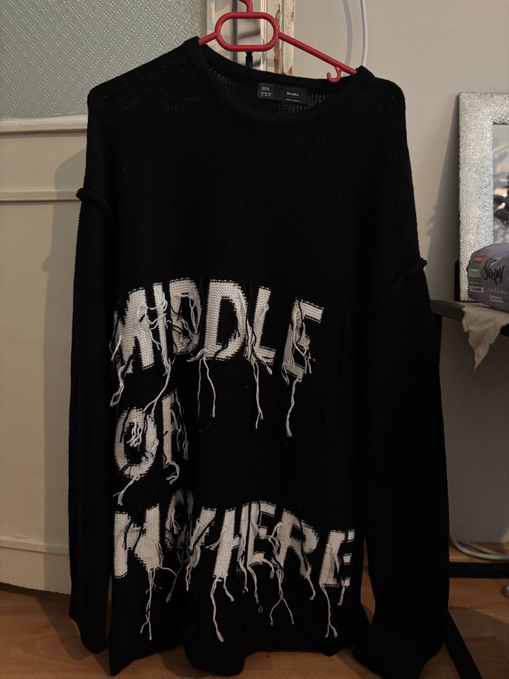 Bershka Siyah Oversize Triko Kadın Kazak - Görsel 4