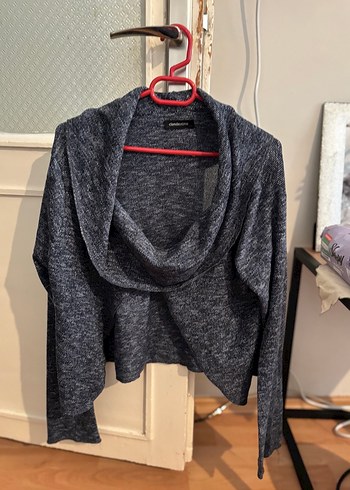 Gri Yüksek Yakalı Örgü Kadın Kazak - Görsel 2