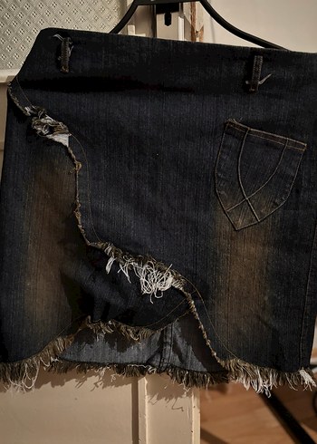 American vintage Batik Desenli Salaş Mini Kot Etek - Görsel 4