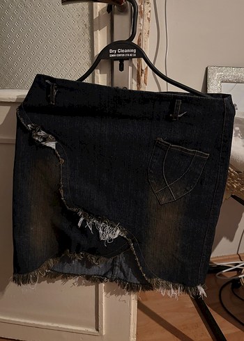 American vintage Batik Desenli Salaş Mini Kot Etek - Görsel 2