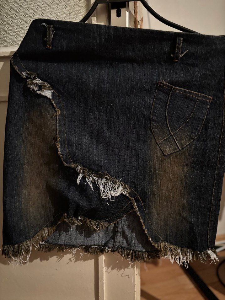 American vintage  Batik Desenli Salaş Mini Kot Etek - Görsel 4