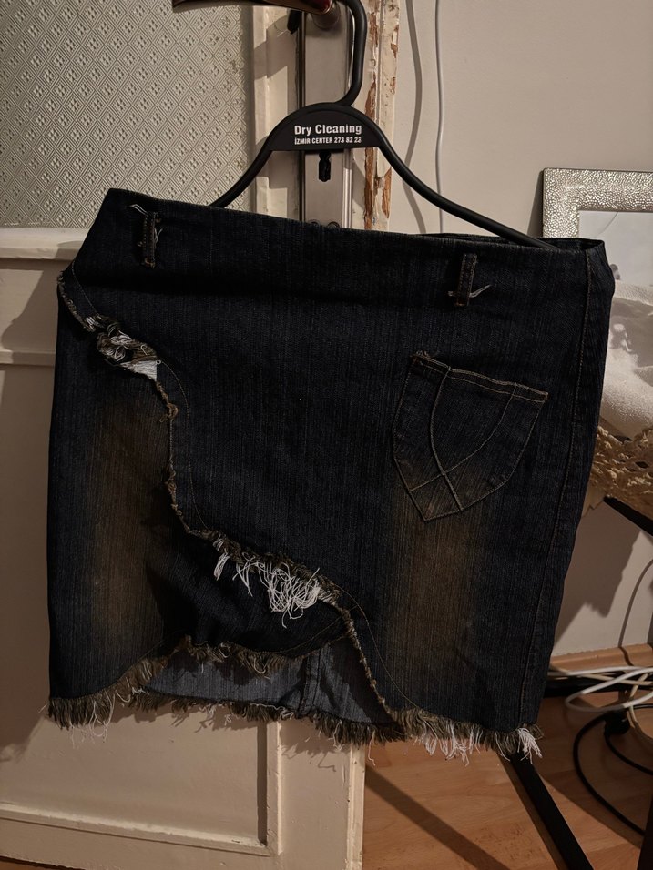 American vintage  Batik Desenli Salaş Mini Kot Etek - Görsel 2