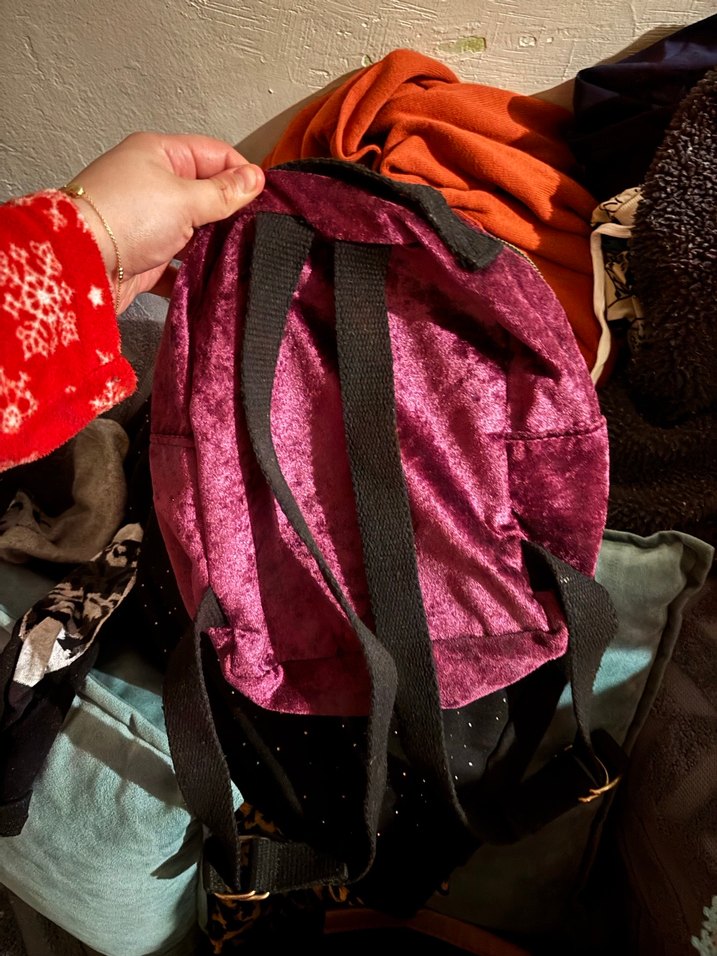 Bordo Kadın Süet Fermuarlı Sırt Çantası - Görsel 3