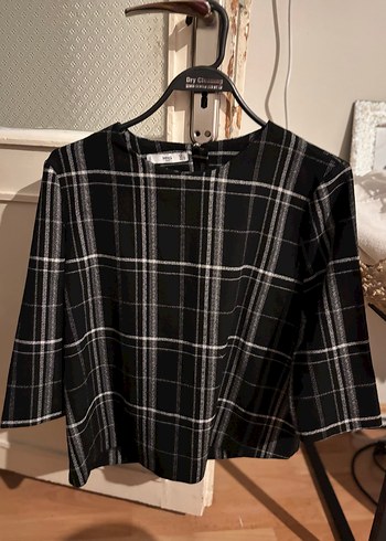 Mango Gri Ekose Desenli Kadın Bluz - Görsel 3