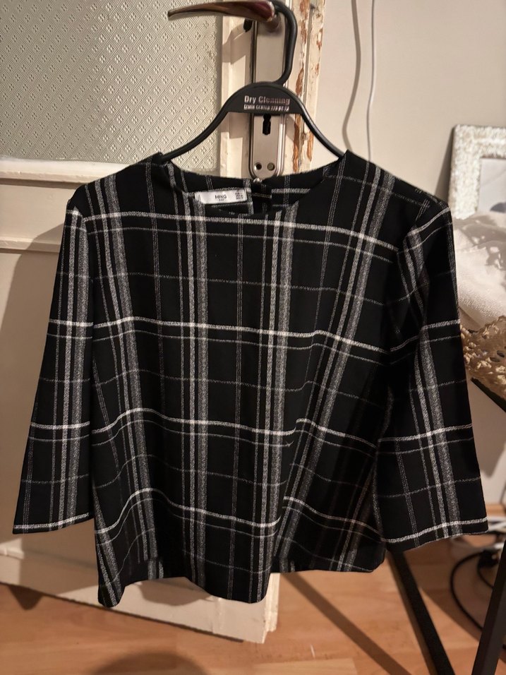 Mango Gri Ekose Desenli Kadın Bluz - Görsel 3