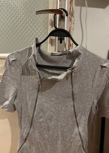 Zara Gri Mini Kısa Kollu Fermuarlı Elbise - Görsel 3