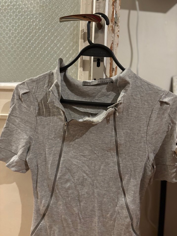 Zara Gri Mini Kısa Kollu Fermuarlı Elbise - Görsel 3