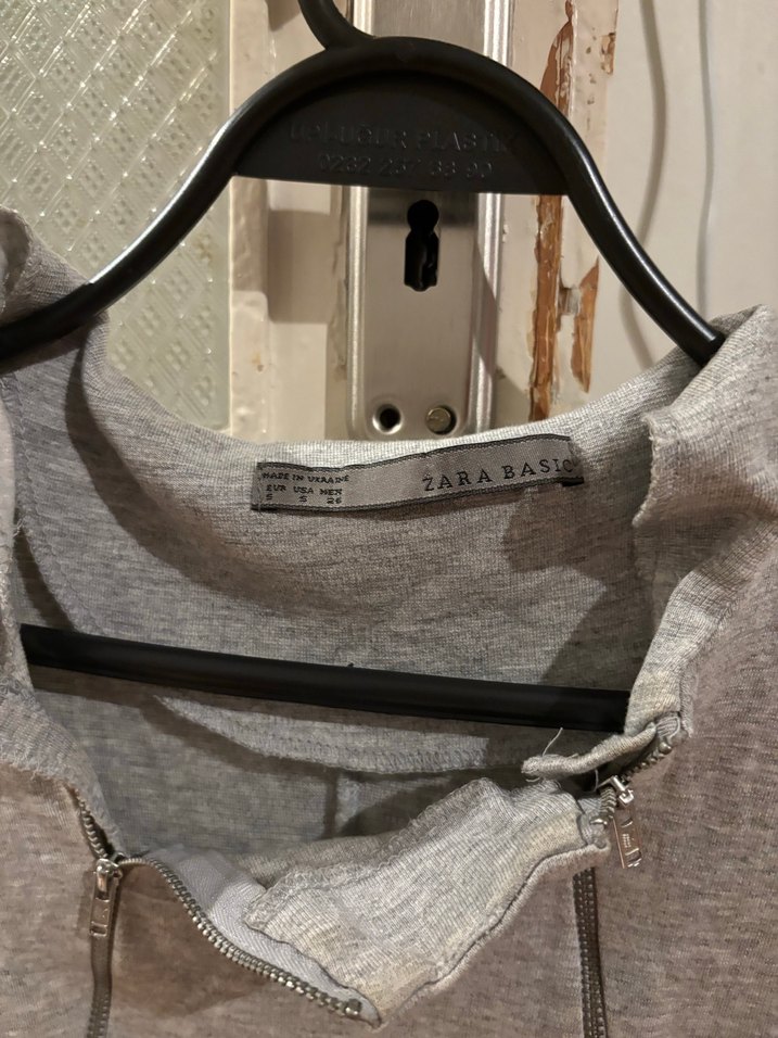 Zara Gri Mini Kısa Kollu Fermuarlı Elbise - Görsel 4