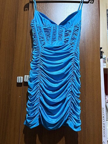 s Beden Zara ?Blue Draped Corset Style Mini