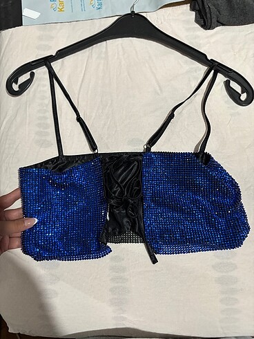 m Beden lacivert Renk Mavi askılı crop top
