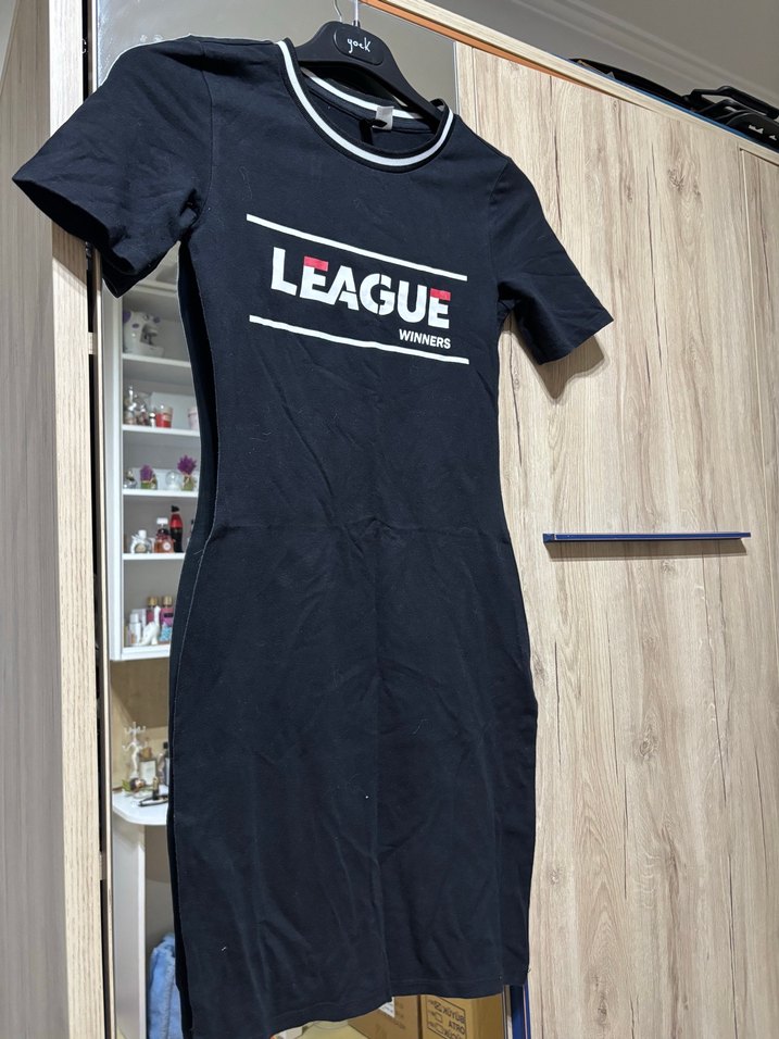 LEAGUE Siyah Tişört Elbise  Şehir Stiline Şıklık — görsel 3/5
