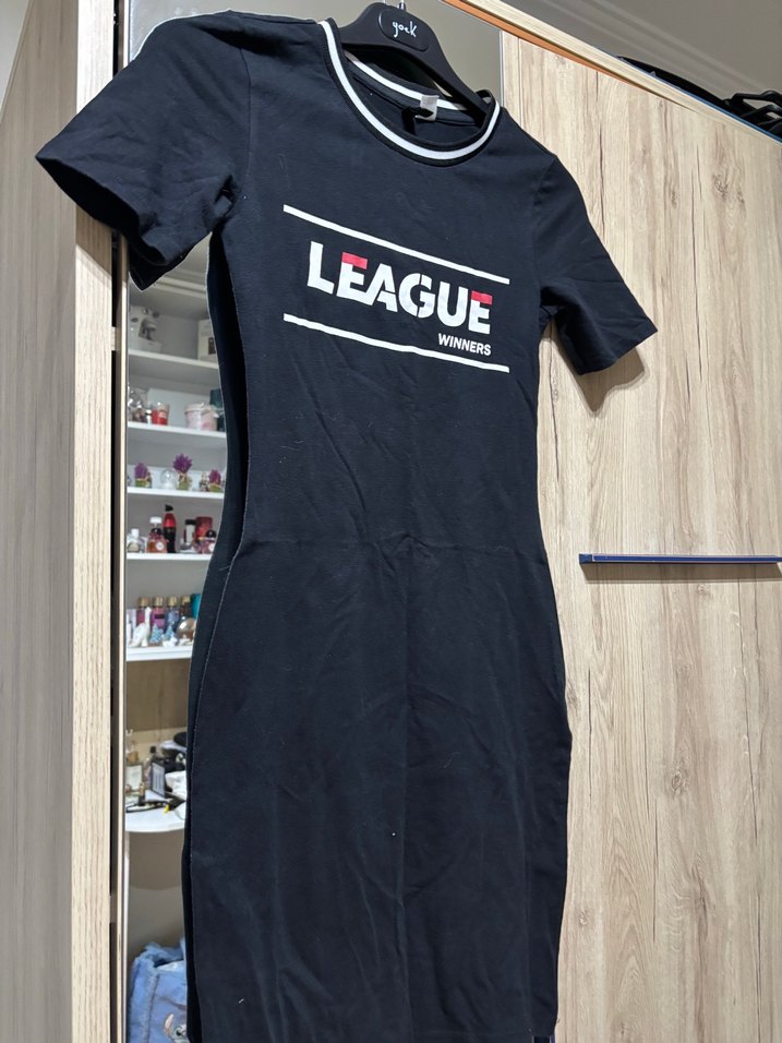 LEAGUE Siyah Tişört Elbise  Şehir Stiline Şıklık — görsel 2/5