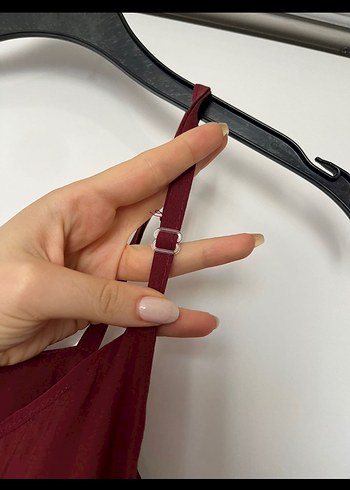Bershka Bordo Uzun Askılı Salaş Elbise