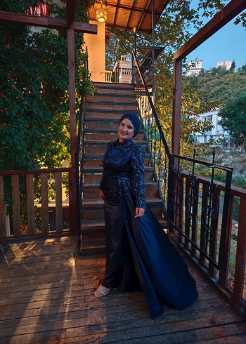 Pınar Şems Akra Lacivert Uzun Abiye Elbise - Görsel 10