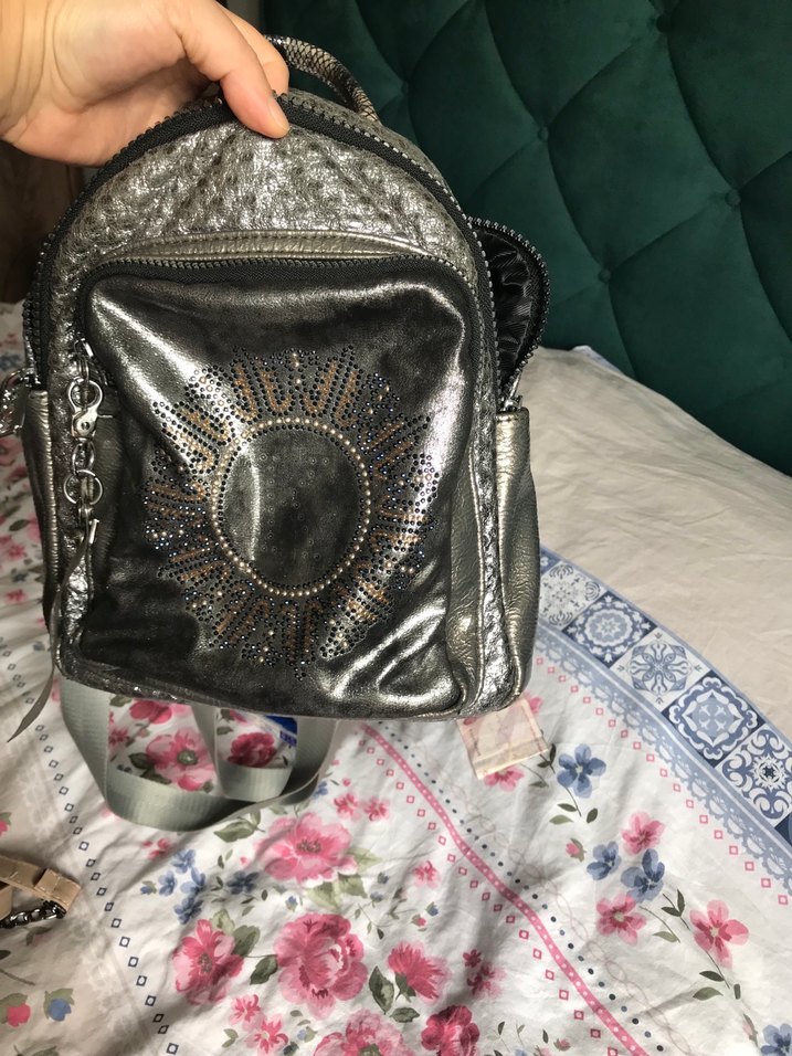 Gri Yılan Desenli Deri Biker Kadın Çanta - Görsel 2