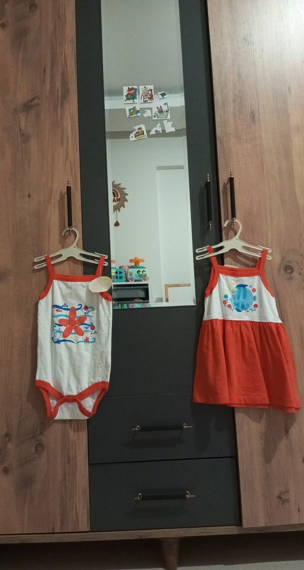 Kız Çocuk Renkli Askılı Elbise ve Body Seti - Görsel 2