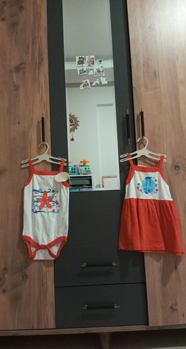 Kız Çocuk Renkli Askılı Elbise ve Body Seti - Görsel 3