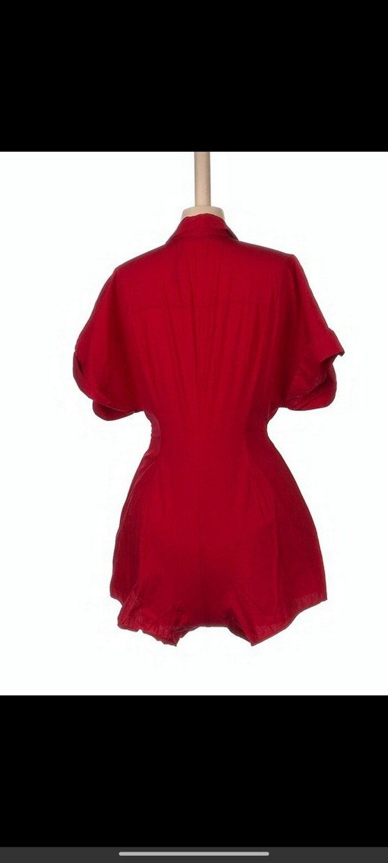 Düğmeli Kırmızı Kadın Tulum - Görsel 3