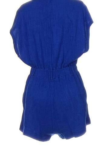 Kadın Lacivert Keten Mini Tulum - Görsel 3