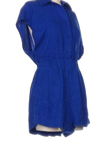 Kadın Lacivert Keten Mini Tulum - Görsel 2