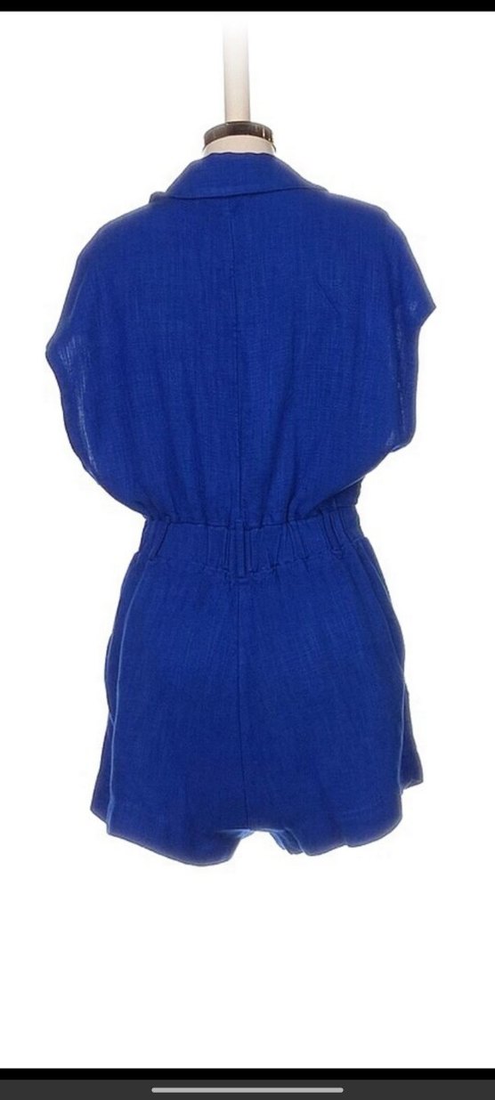 Kadın Lacivert Keten Mini Tulum - Görsel 3