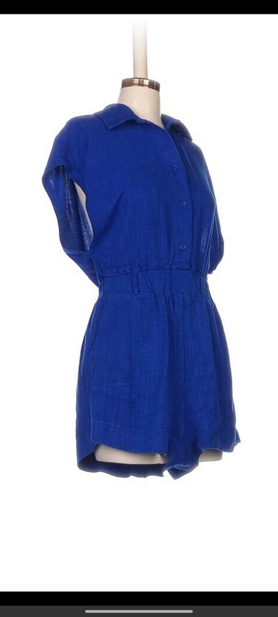 Kadın Lacivert Keten Mini Tulum - Görsel 2