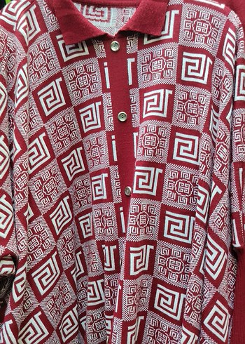 Düğmeli Desenli Kırmızı panço Hırka - Görsel 2