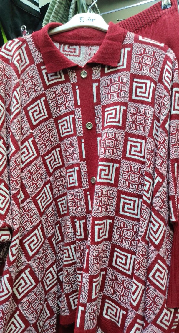 Düğmeli Desenli Kırmızı panço Hırka - Görsel 2