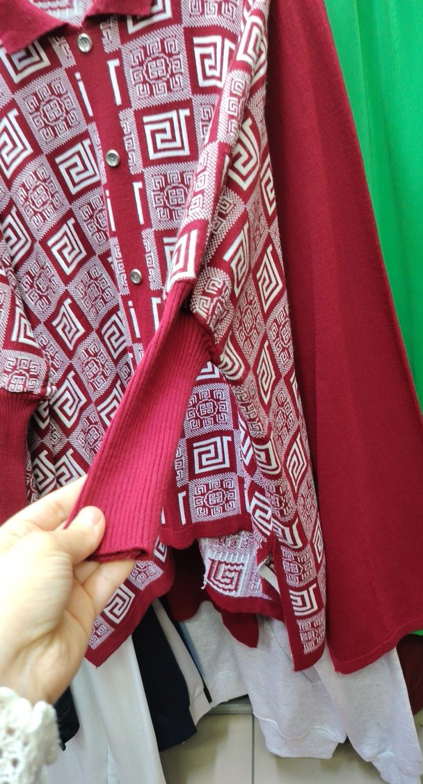 Düğmeli Desenli Kırmızı panço Hırka - Görsel 5