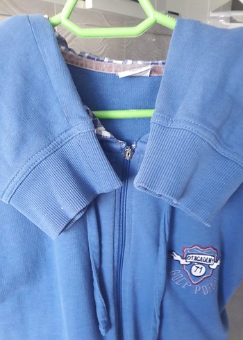 Mavi Fermuarlı Erkek Kapüşonlu Sweatshirt - Görsel 4