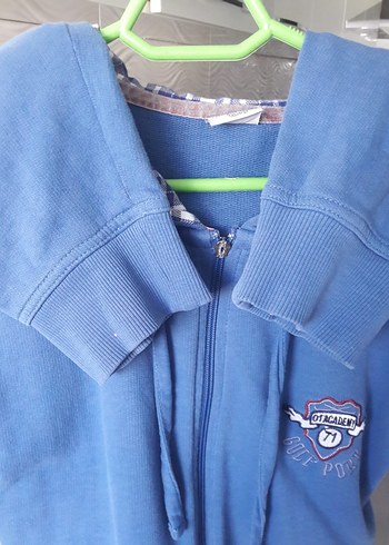 Mavi Fermuarlı Erkek Kapüşonlu Sweatshirt - Görsel 5