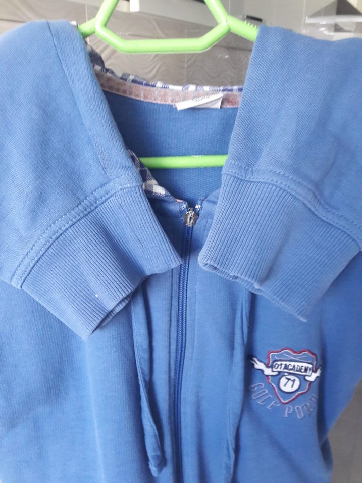 Mavi Fermuarlı Erkek Kapüşonlu Sweatshirt - Görsel 4