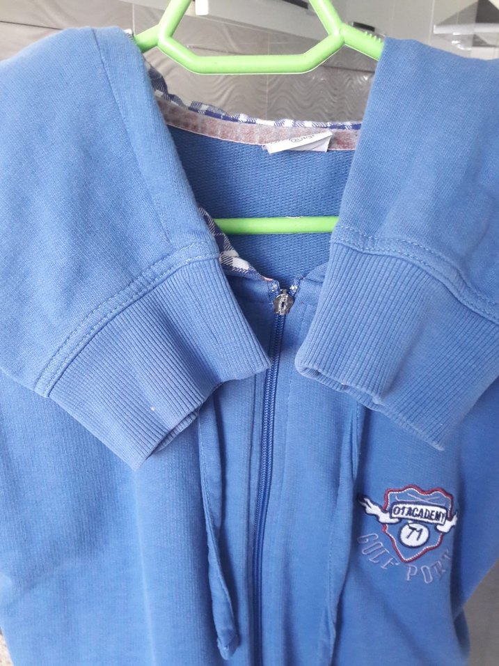 Mavi Fermuarlı Erkek Kapüşonlu Sweatshirt - Görsel 5