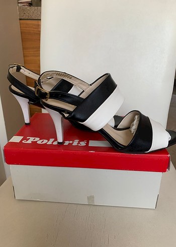 Tokalı Siyah Beyaz 7cm tekTopuk Kadın Ayakkabı - Görsel 2