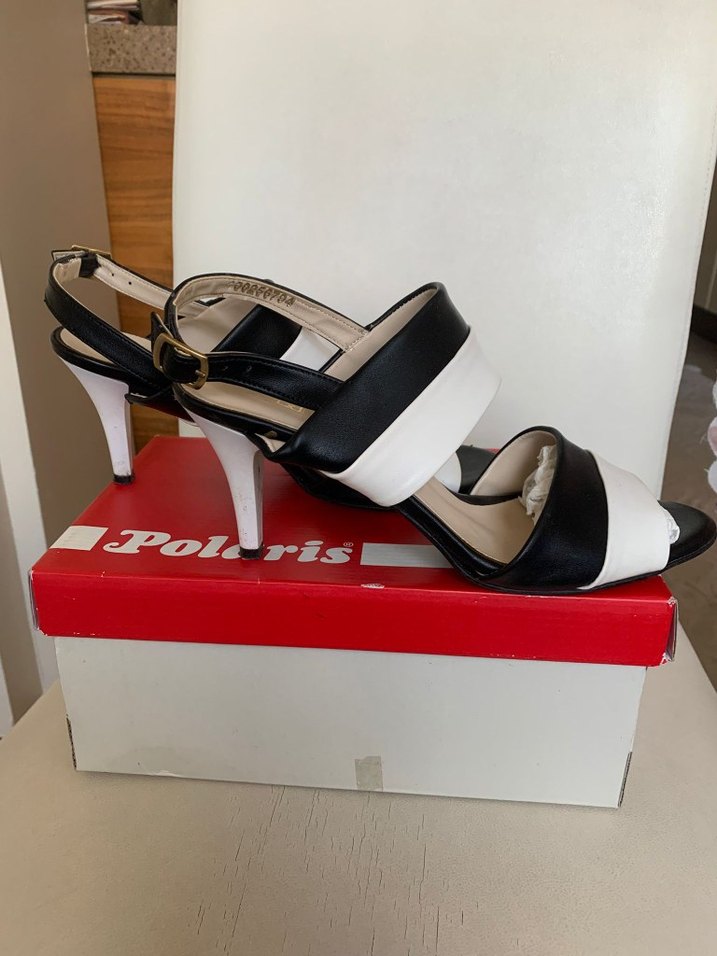 Tokalı Siyah Beyaz 7cm tekTopuk Kadın Ayakkabı - Görsel 2