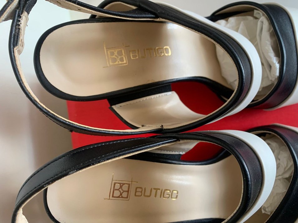 Tokalı Siyah Beyaz 7cm tekTopuk Kadın Ayakkabı - Görsel 4