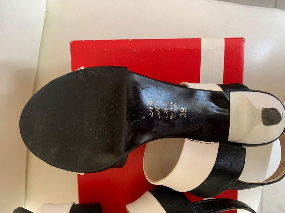 Tokalı Siyah Beyaz 7cm tekTopuk Kadın Ayakkabı - Görsel 5