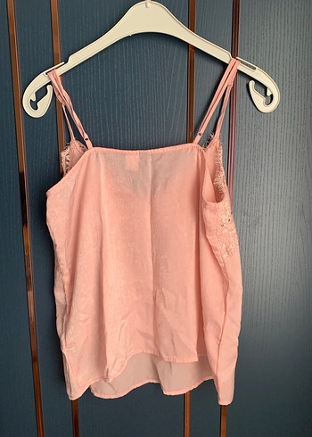 H&M H&m Dantel Detaylı Pembe saten gibi Askılı Bluz