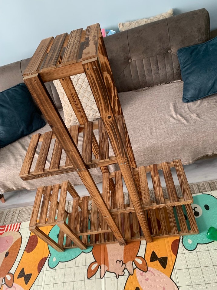 Koyu Kahverengi Ahşap çiçek saksılık - Görsel 3