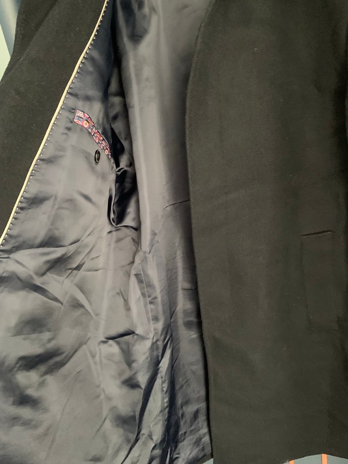 Siyah Erkek Süet kaşe  Düğmeli Midi Kaban - Görsel 2