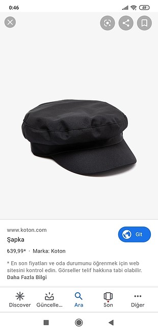 koton kasket şapka