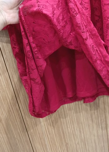 48 Beden bordo Renk Bordo Dantelli Uzun Kollu elbise