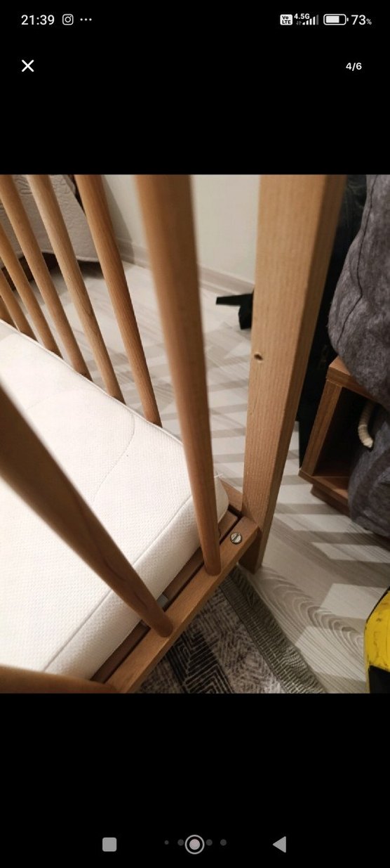 Bej Ahşap Bebek Beşiği - Görsel 5