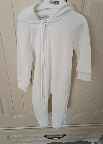 Kapüşonlu Beyaz Bebek Tulumu - Görsel 3